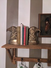 Pair Vintage Brass Bald Eagle Head Bookends Heavy Home Decor Large Set Of 2 picture