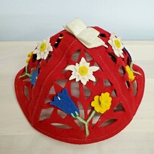 Vintage 1940s 1950s German Eidelweiss Hat Bavarian Handmade Kids Red picture