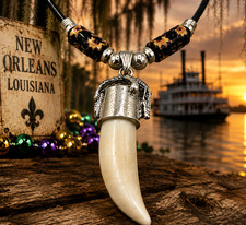 Alligator Tooth Leather Necklace Real Gator Voodoo Magic Power Bayou GT34 F/S picture