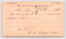 1875 First National Bank Adams MA Postal Card Violet Ink to Black & Co NYC picture