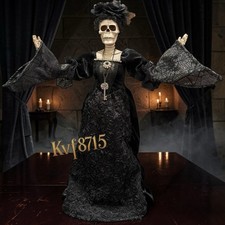 Gothic Skeleton Bride Lady Figurine Black Floral Dress Halloween 21“ New picture