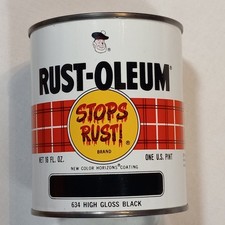1972 RUST-OLEUM 634 HIgh Gloss Black Pint Can Vintage Paint Near Full 70s picture