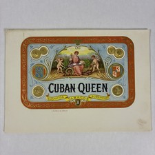 Vintage Cuban Queen Cigar Box Label Embossed Litho Cherubs Art Original Rare picture