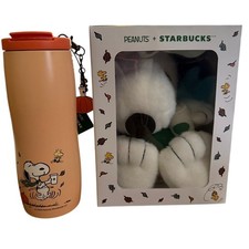 Starbucks Peanuts Snoopy Orange Tumbler + Large Snoopy Plush Combo 2026 picture