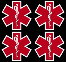 FOUR RED Reflective Vinyl Star Of Life Car or Fire Helmet Decal EMS EMT 2 inch picture