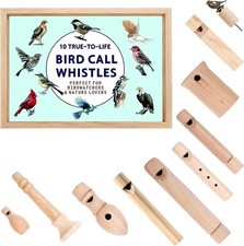 10-Pc Handcrafted Wooden Bird Call Set, Acrylic Box, Bird Lover Gift picture