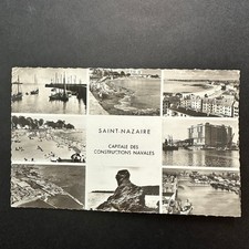 1959 Saint-Nazaire France Postcard Multi-View B&W Maritime History Postmarked picture