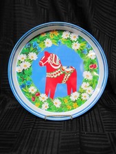 Vintage Swedish Dalarna Dala Horse Round Tray picture
