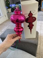 VTG. DEPARTMENT 56 MERCURY GLASS Double Finial ORNAMENT W/BOX Pink picture