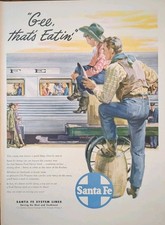 1947 Santa Fe Railroad Print Ad, Cowboys Watching On The Train  picture