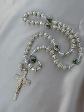 Rosario De San Judas Con Cuentas De Crystal Color Blanco Religioso picture