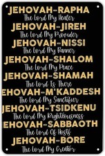 Jehovah Names Vintage Biblical Scripture Tin Metal Signs Home Décor 8x12 picture