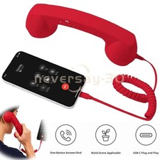 Retro Phone Handset, Type-C Wired Handsets Style Landline Handle Receiver Red picture