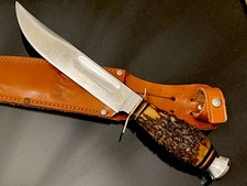 Vintage Solingen Germany Thick  Gnarly Stag 10-1/4” Fixed Blade Knife EXCELLENT picture