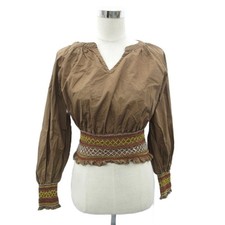 Ray Beams Blouse Cut and Sew Short Length Brown V Neck Long Sleeve Embroidery picture