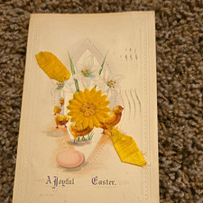 Antique 1917 Easter Postcard Embosssed Applied Fabric 