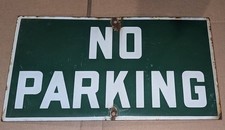 Vintage Porcelain No Parking Sign Green 15 x 8 Inches Old Thick Metal picture