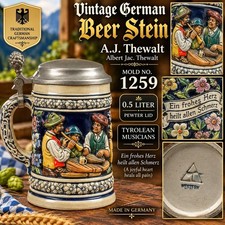 VTG German Relief Beer Stein 0.5L Musicians Ein Frohes Herz Heilt Allen Schmerz picture