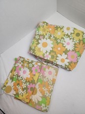 VTG 70s Fieldcrest Perfection Daisy Power Flower FTD Sheet FULL & 2 Pillowcases picture