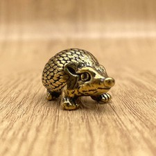 Mini Brass Hedgehog Figurine Vintage Animal Sculpture Desk Decor Collectible picture