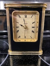 Vintage Linden Quartz Alarm Clock Brass Taiwan Roman Number Black Gold 4