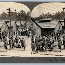 c1910s American Soldiers Army Camp Kitchen Dishes Inspection Stereoview V50 picture