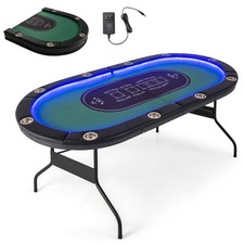 Foldable 10 Player Poker Table Casino Texas Holdem W/ LED Lights USB Ports picture