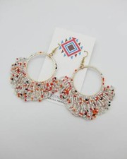 Native American Style Large Hoop Seed Bead Earrings Hand Made  picture