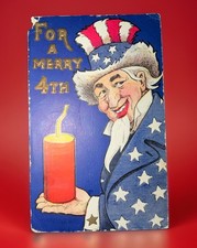 Antique 1908 Fourth of July Postcard Uncle Sam Firecracker Patriotic Embossed picture