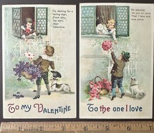 2 Antique Embossed Valentine Postcards Children Hearts c1913-14 picture