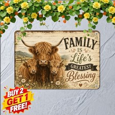 Highland Cow Family Love Tin Sign Sweet Farmhouse Heart Wall Plaque 8x12 picture