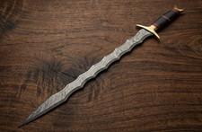 Custom Handmade Damascus Steel Blade Kris Combat  Sword | Survival Camping Sword picture