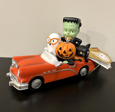 Ghoulish Lighted Halloween Red Car Figurine Frankenstein Ghost Pumpkin Cat New picture