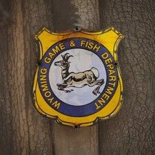 Vintage Wyoming Game Fish Department Porcelain Sign Wildlife National Park USFS picture