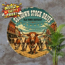 Texas Cowboy Western Ranch Decor Round Metal Tin Sign Plaque 8x8 picture