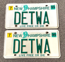 Nice 1999 NEW HAMPSHIRE License Plate Plates PAIR PERSONALIZED “DETWA” VANITY picture