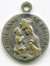 Vintage Saint Anne De Beaupre Oval Gold Tone Pendant Charm Medal Medallion picture