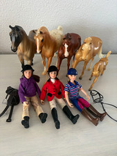 Breyer Plastic Horse Figures Mixed Lot: 5 Horses incl Foal, 3 Rider Dolls, Tack picture