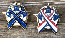 2 Piece Set F.O.P. Police & U.S. Flag Robbon Lapel Pins NEW picture