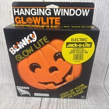 Halloween Blinky Pumpkin Blow Mold Light Flat Jack-O-Lantern Hanging - Vtg - New picture