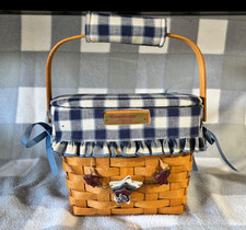 Vintage 1997 Longaberger Dresden Tour Basket- Blue Plaid w/tie on picture