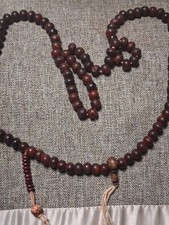 Authenic Antique Red Sandlewood Handmade Knotted Prayer Beads. 17.5 Inches. picture