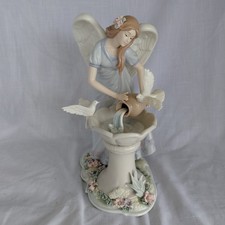 Vintage O'WELL GRANDEUR COLLECTION  Porcelain ANGEL with Doves PEDISTAL Birdbath picture