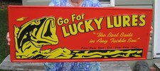 Lucky Fishing Lures Paw Paw Bait Co. Michigan Metal Embossed Advertising Sign picture