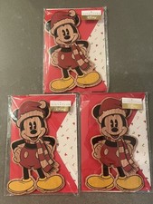 3 Disney Mickey Mouse Christmas Wooden Greeting Card Hallmark Signature Holiday picture