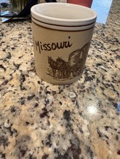 Vintage Missouri Glazed Stoneware Souvenir Mug History Tan Brown picture