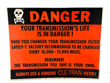 RARE 60's Cle-Tran DANGER Car Transmission Filter Advertising Sign Skull picture