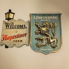 Vintage 1969 Lowenbrau Munich Since 1383 Plastic Wall Hanger 3D, and Augustiner  picture