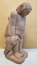 Vintage 1954 CAVEMAN WITH CLUB Heavy Pottery Sculpture Signed A. HIRSCH picture