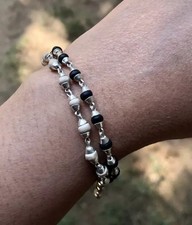 Black + White TULSI TULASI Bracelet, 999 pure Silver Caps 8-8.5 inch 6.25 gm picture